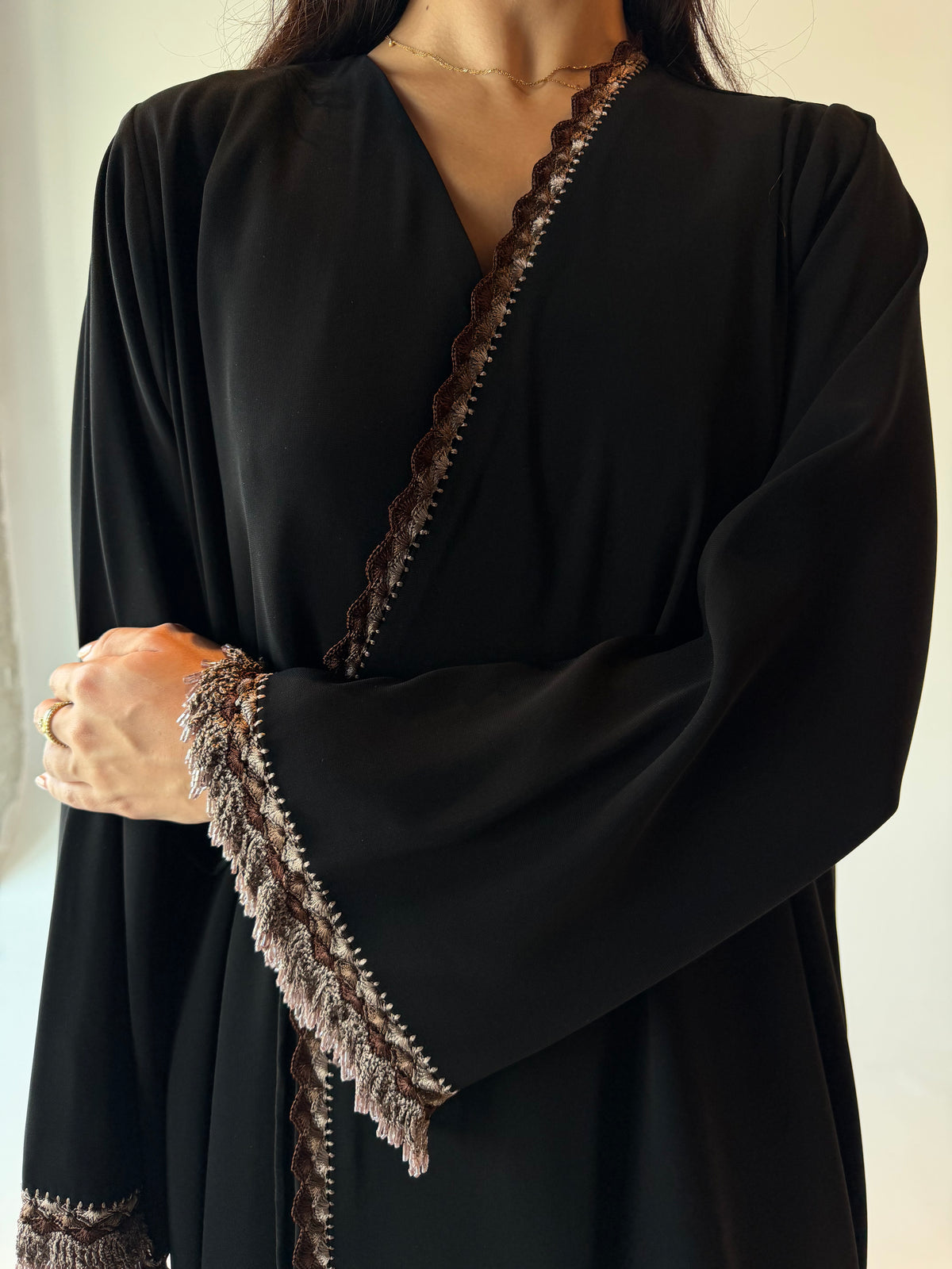 Handcrafted with beads in shades of brown