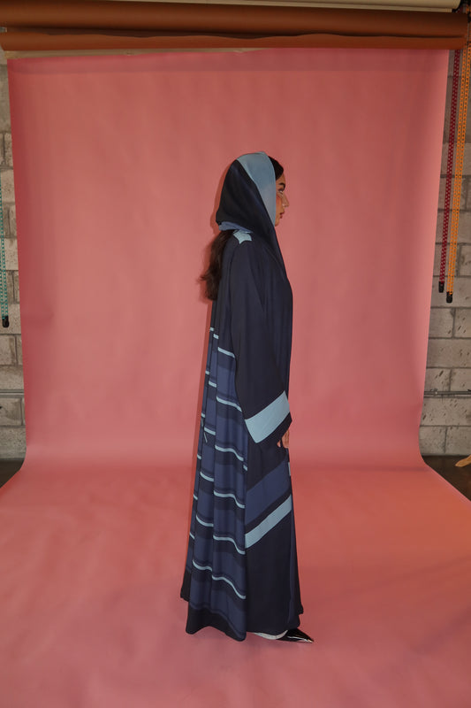 Printed abaya in shades of blue