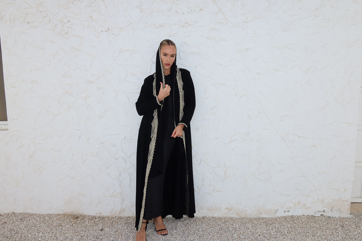 Beige lace abaya