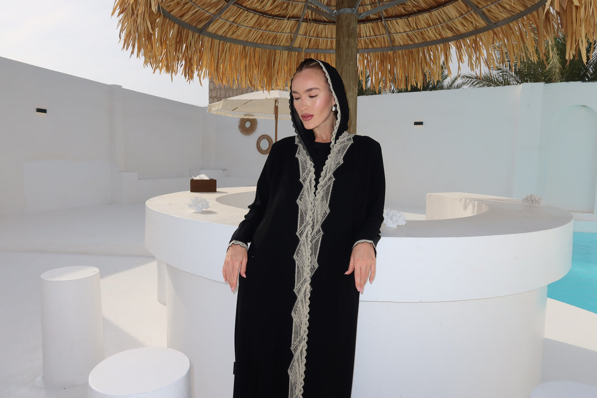 Beige lace abaya