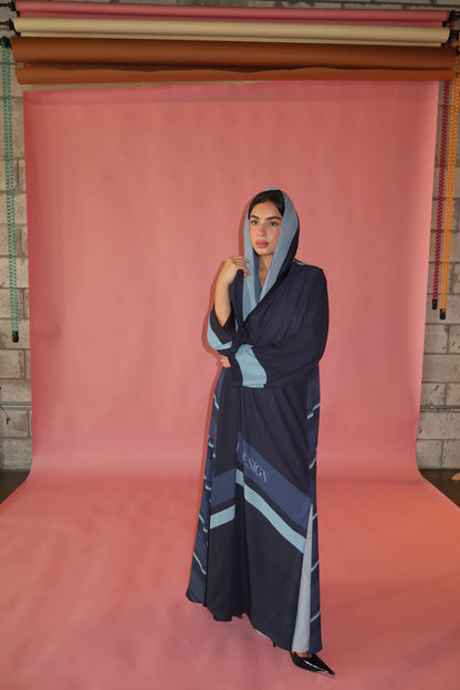 Printed abaya in shades of blue