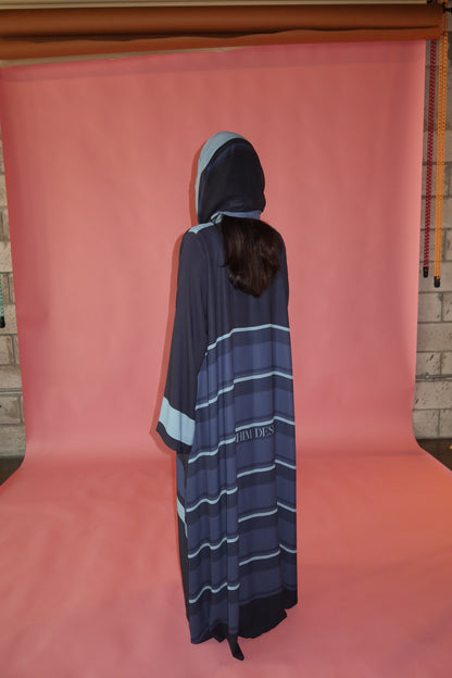 Printed abaya in shades of blue