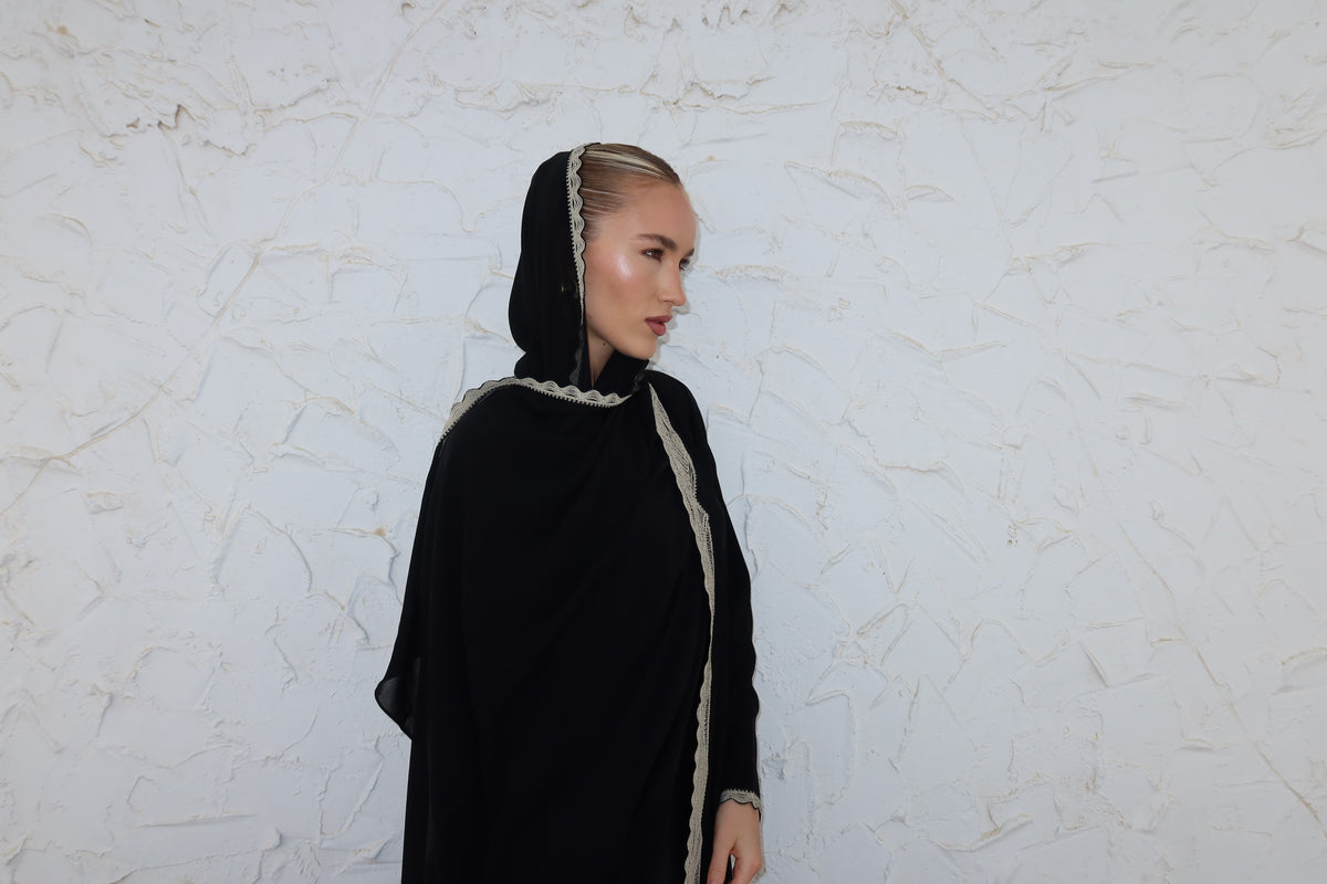 Beige lace abaya