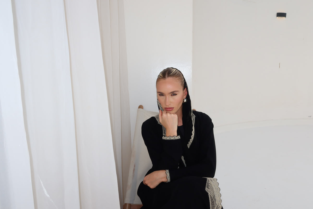 Beige lace abaya
